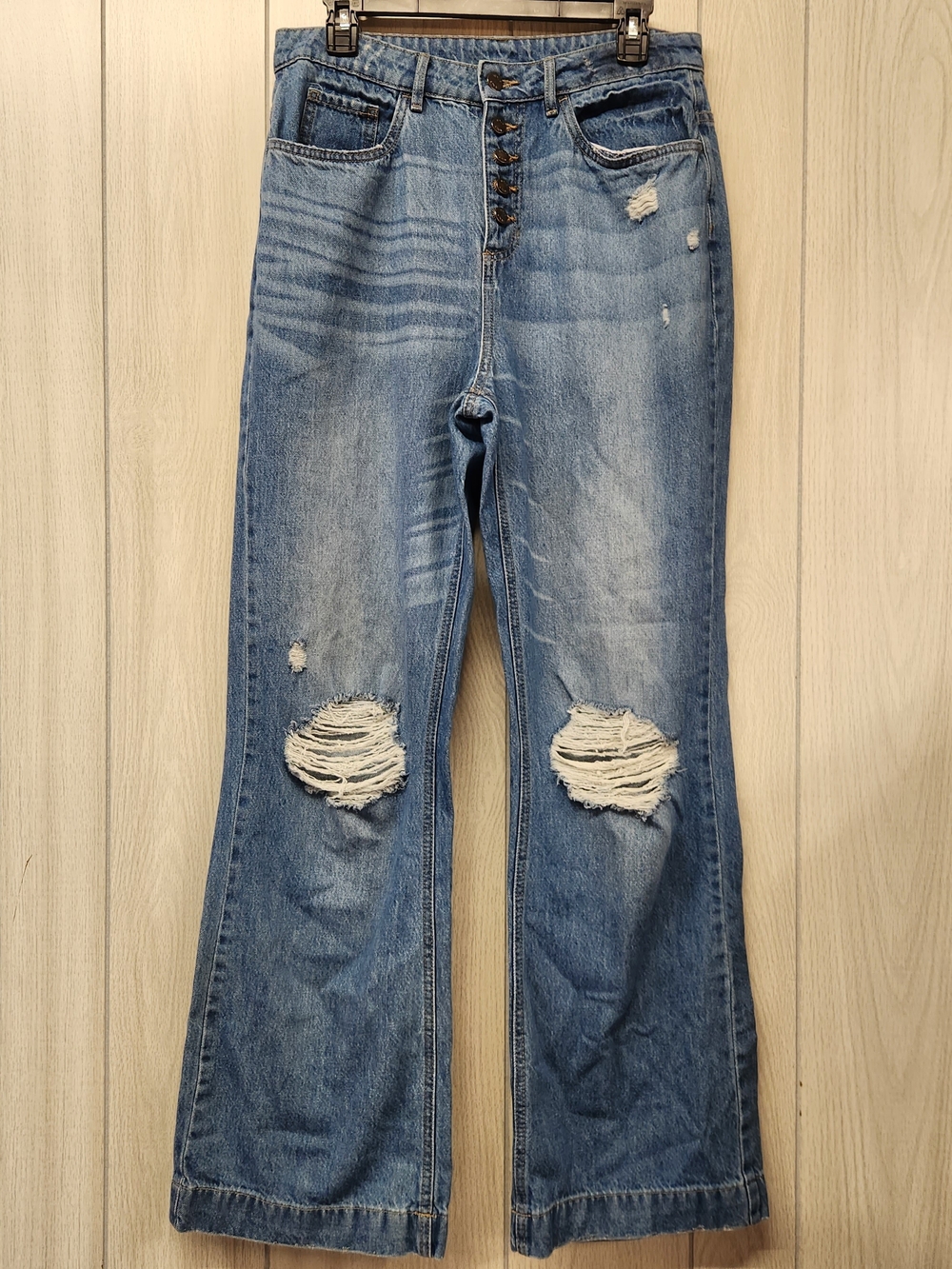 VENUS Light Blue Distressed High-Rise Wide Leg Jeans
